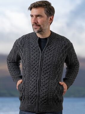 Aran Sweater Market M‎en's Full Zip Merino Aran Cardigan Size XL Merino Wool (N)